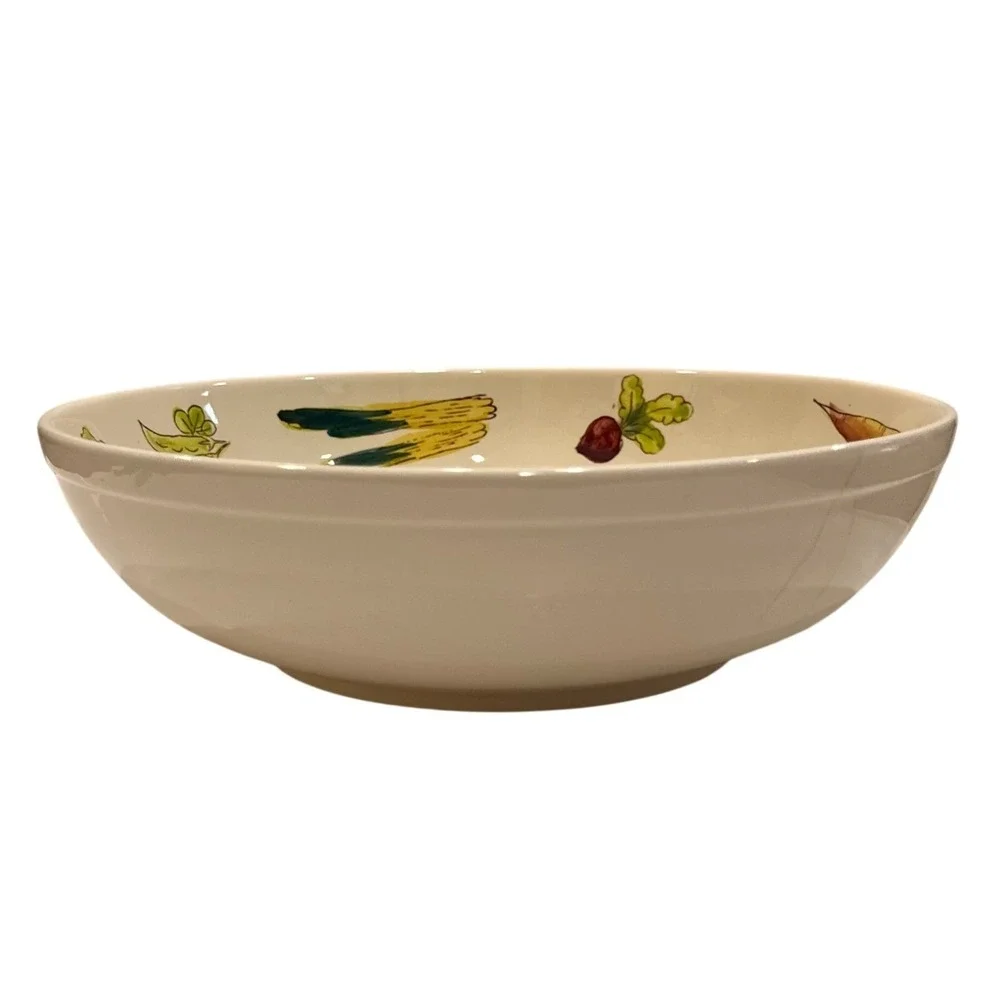 Pottery Barn VTG Vegetable Serving Bowl HandPainted Ceramic Japan Hairline Crack